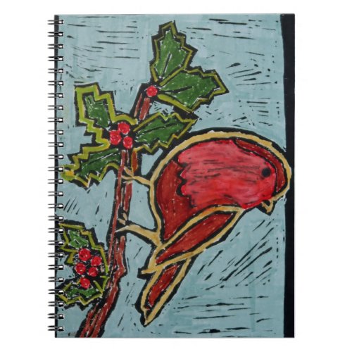 Christmas Red Robin Green Holly Berries Notebook