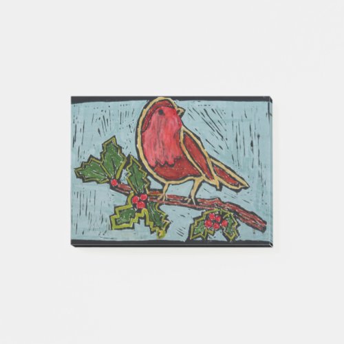 Christmas Red Robin Green Holly Berries Post_it Notes