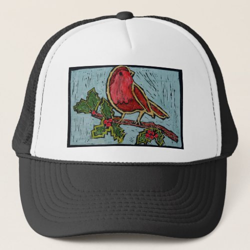 Christmas Red Robin Green Holly Berries Trucker Hat