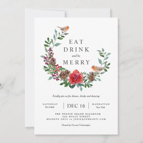 Christmas Red Robin Holiday Party Invitation