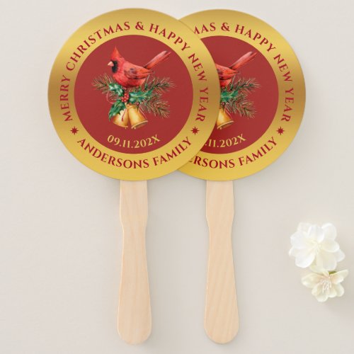 Christmas Red Robin ornament gold and red Hand Fan