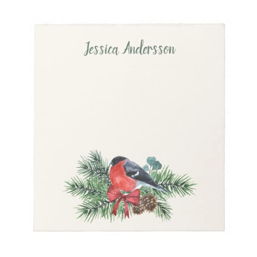 Christmas Red Robin Pinecones Branches Name  Notepad