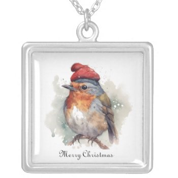 Christmas Red Robin Silver Plated Necklace by Fun_Learning at Zazzle