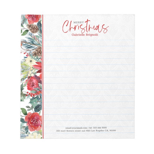 Christmas red roses and winter foliage notepad (Front)