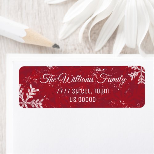 Christmas Red Rustic Snowflake Personalized adress Label