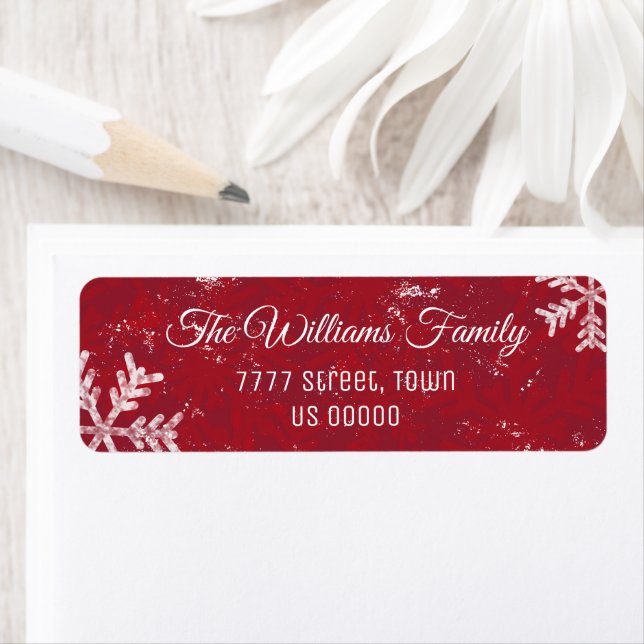 Christmas Red Rustic Snowflake Personalized adress Label (Insitu)