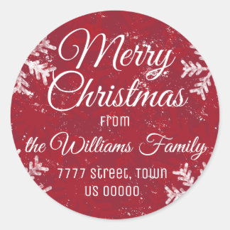 Christmas Red Rustic Snowflake | Return Address Classic Round Sticker