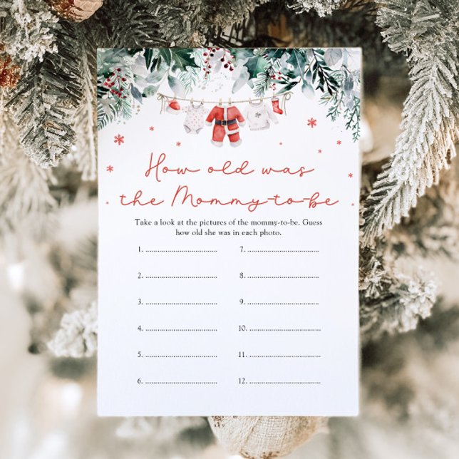 Christmas Red Santa Baby How Old Was Mommy Game Invitation (Watercolor Christmas Red Santa Baby How Old Was Mommy Game)
