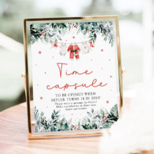 Christmas Red Santa Baby Shower Time Capsule Sign