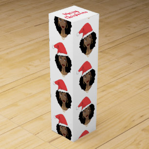 Christmas Red Santa Hat, Black Woman, Natural Hair Wine Box
