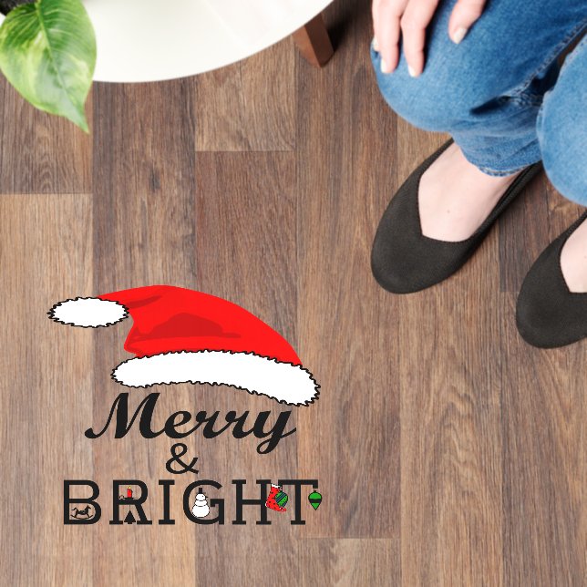 Christmas Red Santa Hat Merry and Bright 12" x 12" Floor Decals (Floor)