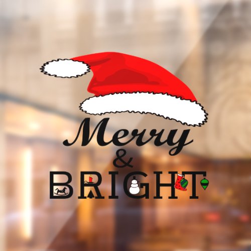 Christmas Red Santa Hat Merry and Bright Vinyl Window Cling