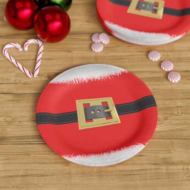 Christmas Red Santa Party Paper Plates (A fun and festive red paper plate inspired by the guy in the red suit. Great for holiday parties!)
