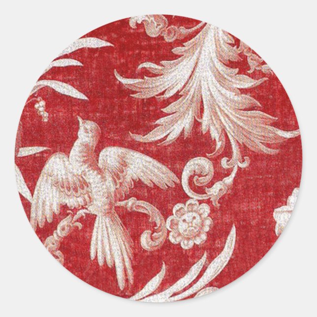 Christmas Red Shabby Toile Classic Round Sticker (Front)