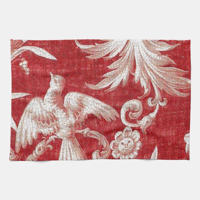 Christmas Red Shabby Toile Kitchen Towel (Horizontal)