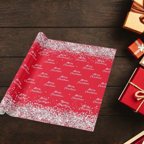 Christmas red silver confetti elegant wrapping paper