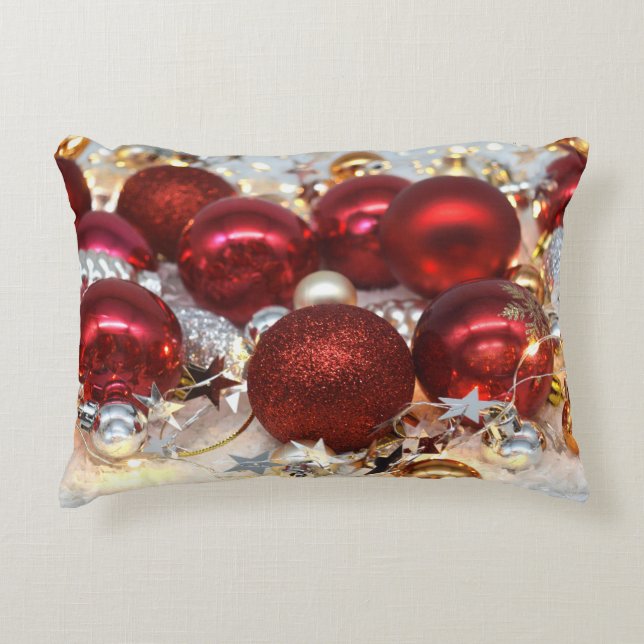 Christmas Red & Silver Decor Balls Accent Pillow (Front)