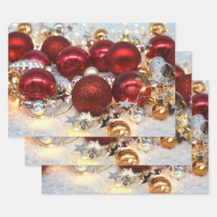 Christmas Red & Silver Decor Balls Wrapping Paper Sheets