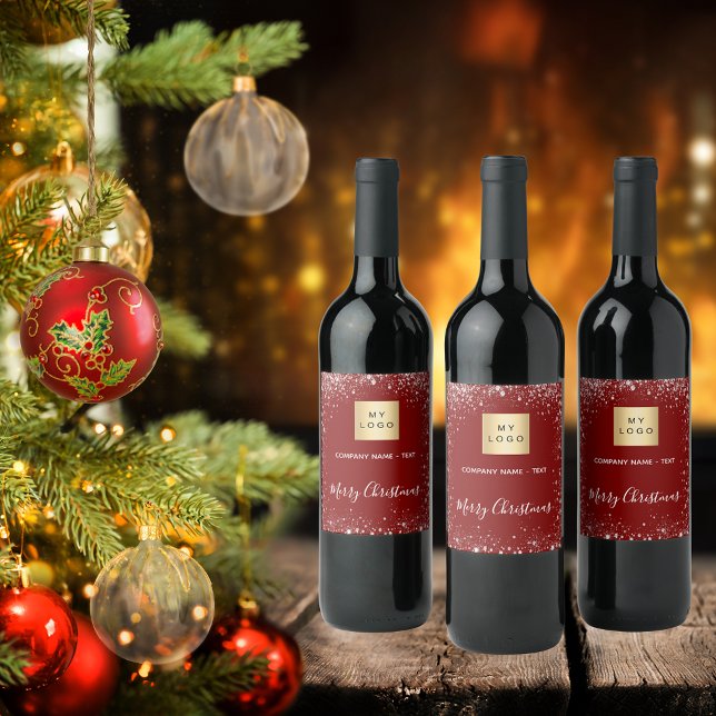 Christmas red silver glitter business logo wine label (Creator Uploaded)