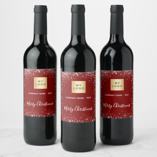 Christmas red silver glitter business logo wine label