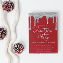 Christmas Red Silver Glitter Drips Holiday Party Invitation