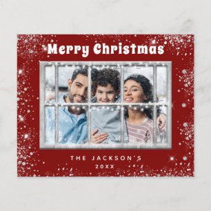 Christmas red silver photo window card