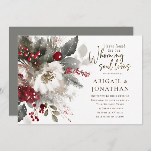 Christmas Red Silver White Christian Bible Wedding Invitation