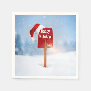 Christmas Red Snow Shovel In Deep Snow Napkins