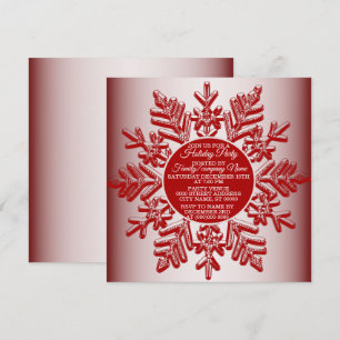 Christmas Red Snowflake Elegant Holidays Party Invitation