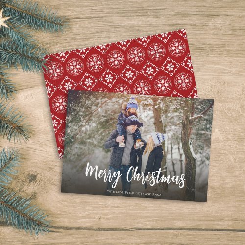 Christmas Red Snowflake Simple Festive 1 Photo Holiday Card