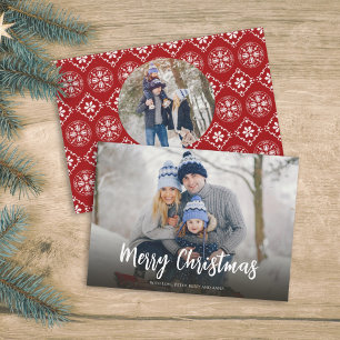 Christmas Red Snowflake Simple Festive 2 Photo Holiday Card