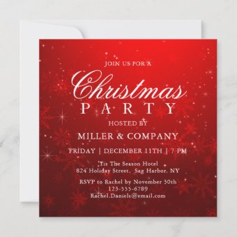 Christmas Red Snowflakes Corporate Christmas Party Invitation | Zazzle