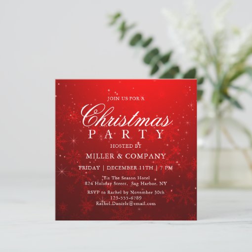 Christmas Red Snowflakes Corporate Christmas Party Invitation | Zazzle