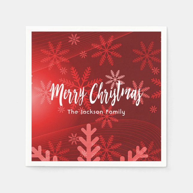 Christmas red snowflakes family name paper napkins (Front)