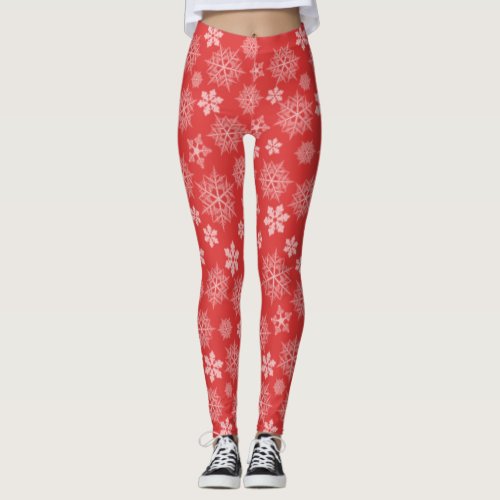 Christmas Red Snowflakes Holiday Cute Pattern Leggings