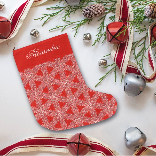 Christmas Red Snowflakes Pattern Personalized  Large Christmas Stocking (Creator Uploaded)