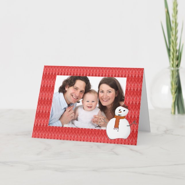 Christmas red snowman customizable photo holiday card (Front)