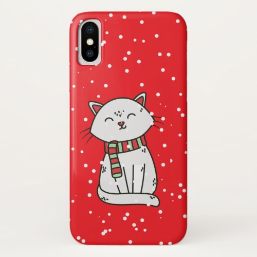 Christmas Red Snowy Cat in Scarf Phone Case