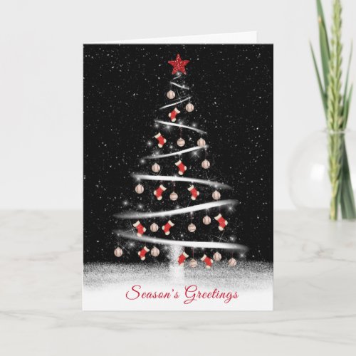 Christmas Red Socks and Baseball Tree  Holiday Card