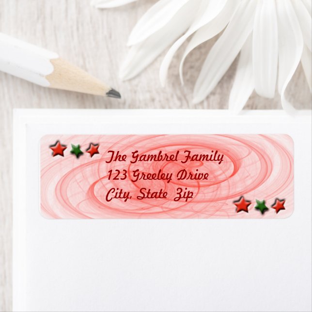 Christmas Red Spirals and Stars Personalized Label (Insitu)