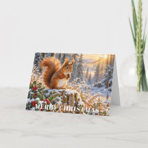 Christmas Red Squirrel Snowy Woodland