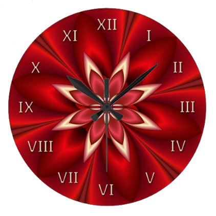 Christmas Red Star Flower Art Large Wall Clock