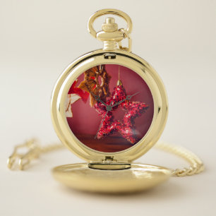 Christmas Red Star Pocket Watch