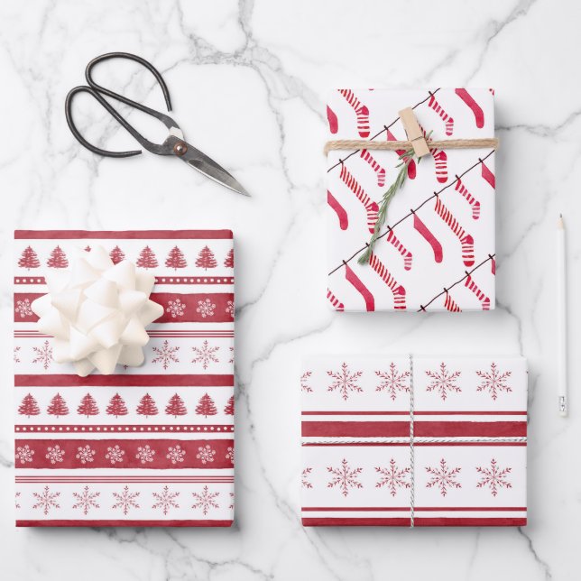 Christmas Red Stockings Wrapping Paper Sheets (Front)