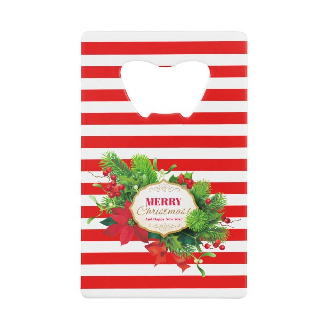 Christmas Red Striped Credit Card Bottle Opener (Front)
