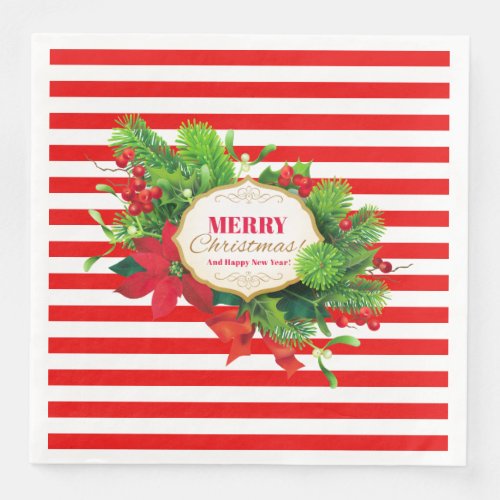 Christmas Red Striped Dinner Paper Napkin