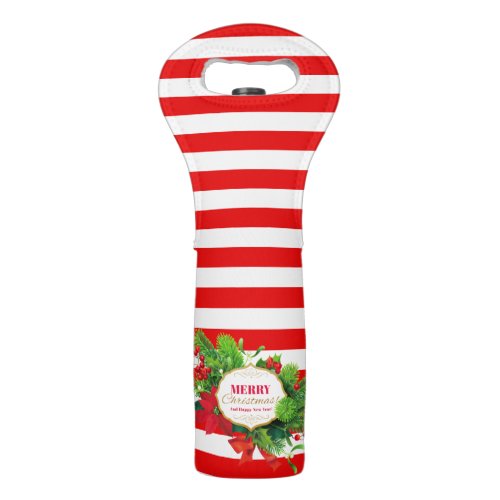 Christmas Red Striped Wine Bag