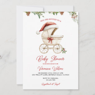 Christmas Red Stroller Girl Baby Shower Invitation