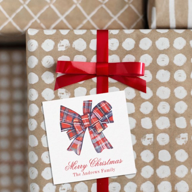 Christmas Red Tartan Plaid Bow Enclosure Note Card (Creator Uploaded)