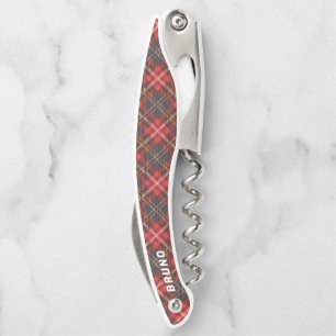 Christmas red tartan plaid pattern waiter's corkscrew